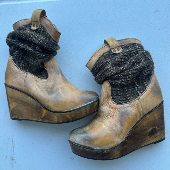 Bed Stu Bruges Slouch Knit Rustic Distressed Wedge Heel Leather Boots 8.5 B - Picture 2 of 7